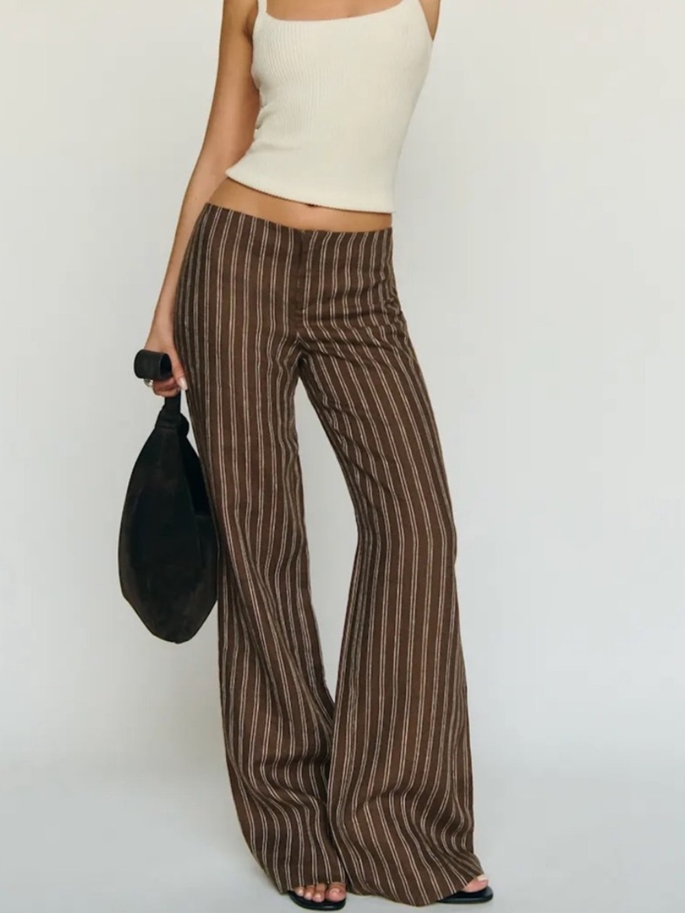 Reformation- Vida Linen Low Rise Short Pant Boardwalk Stripe Brown Size 0
